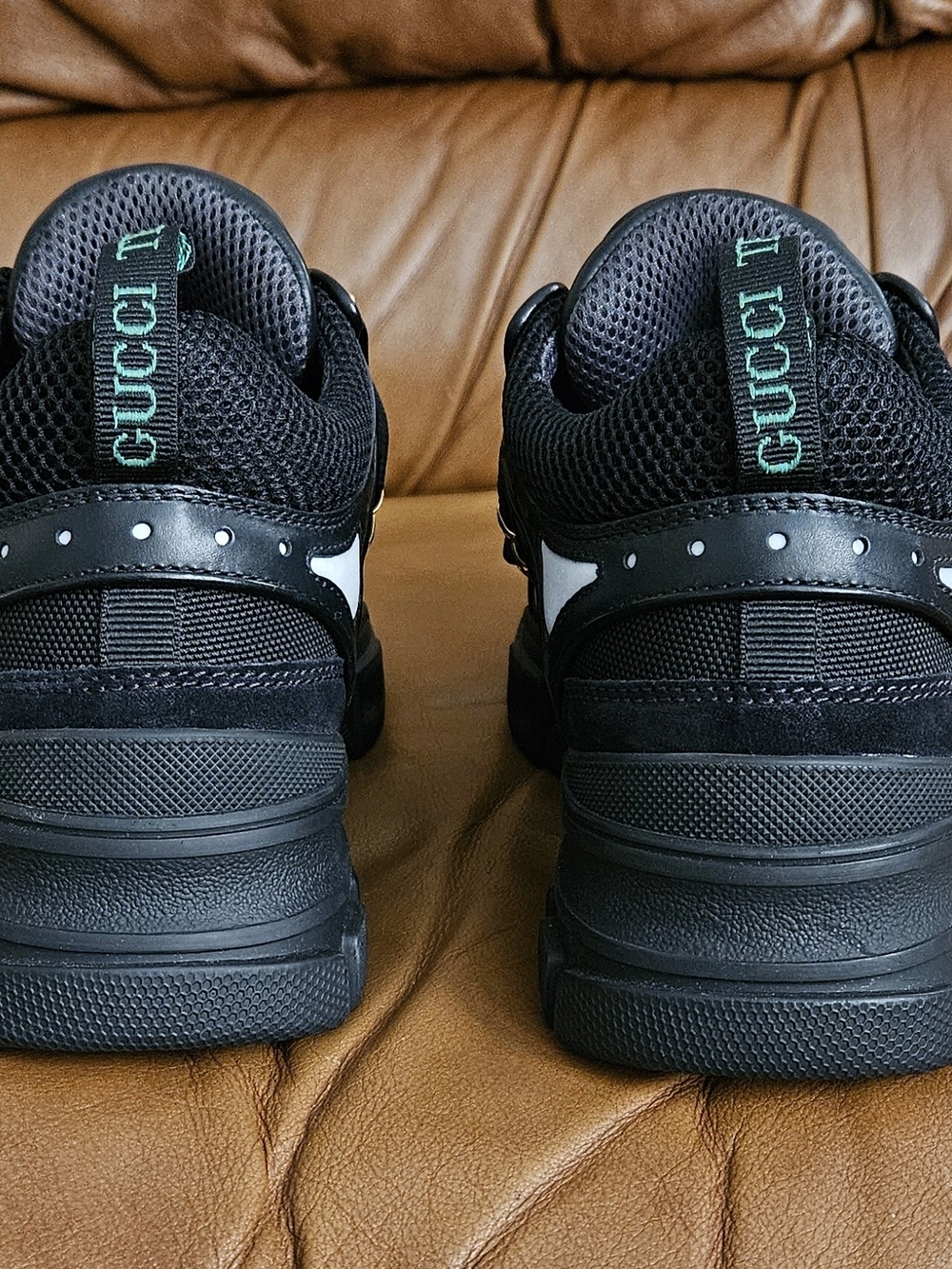 New Men's Gucci Flashtrek Black Leather Chunky Lace-Up Sneakers Size 6 - Picture 5 of 16